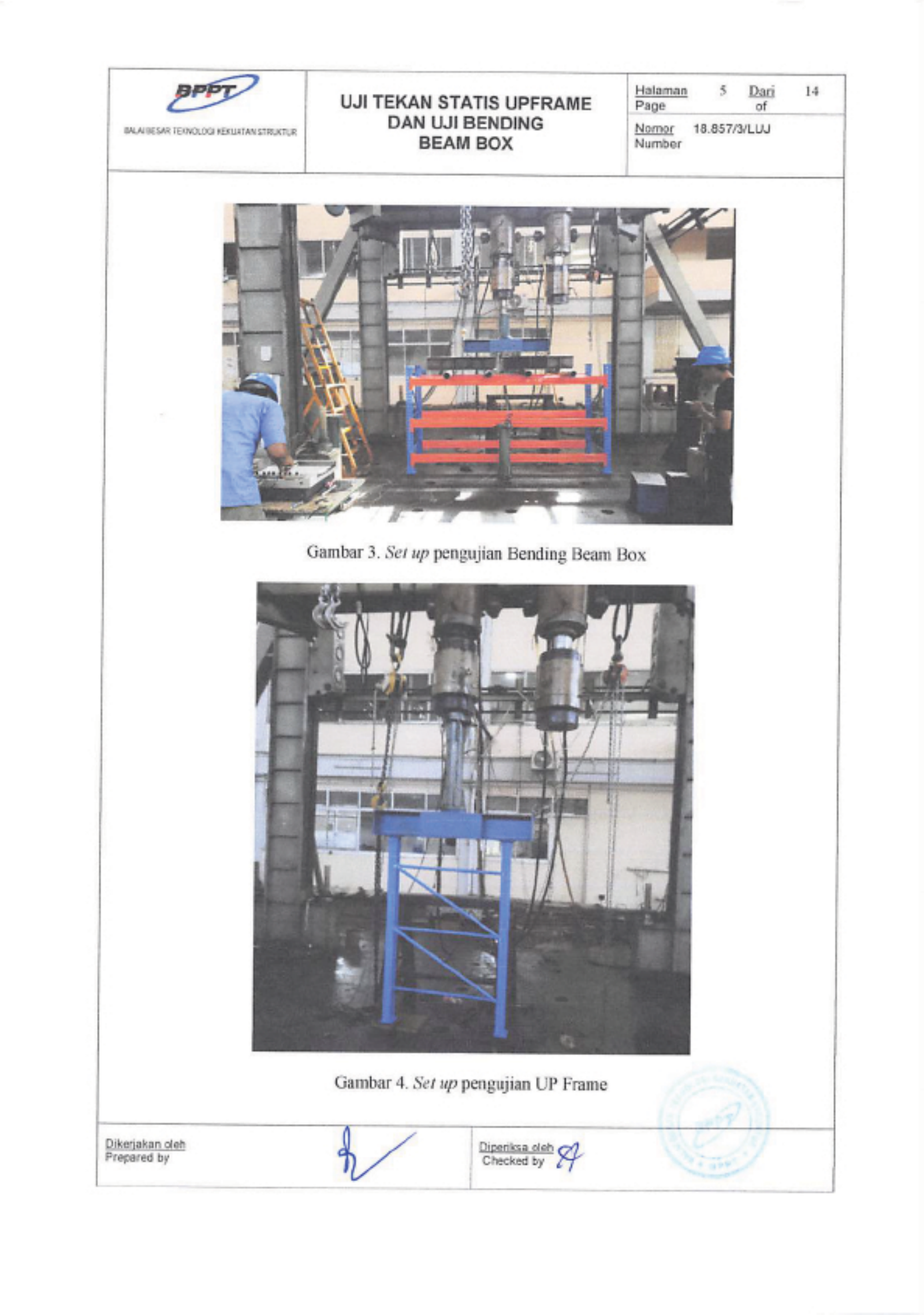 Laporan uji BPPT No. 2018/B2TKS/0857 - Foto set up pengujian di mesin uji tekan hidraulik